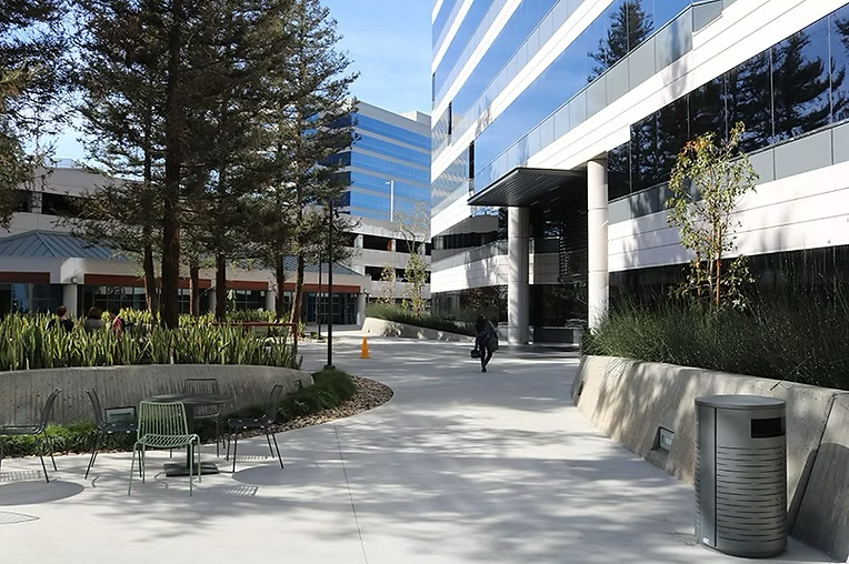 Outdoor walkway leading to the offices
